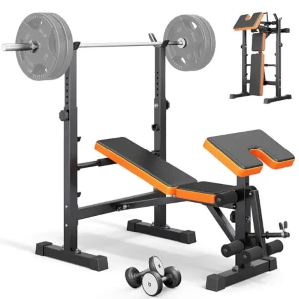 6 in 1 Adjustable Steel Bench with Leg Press and Preacher Curl Rack Black Full