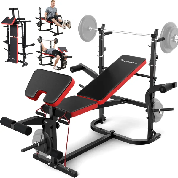 6-in-1  Adjustable Workout Bench/Barbell Rack/Curl Pad,Bench Press,Curl machine