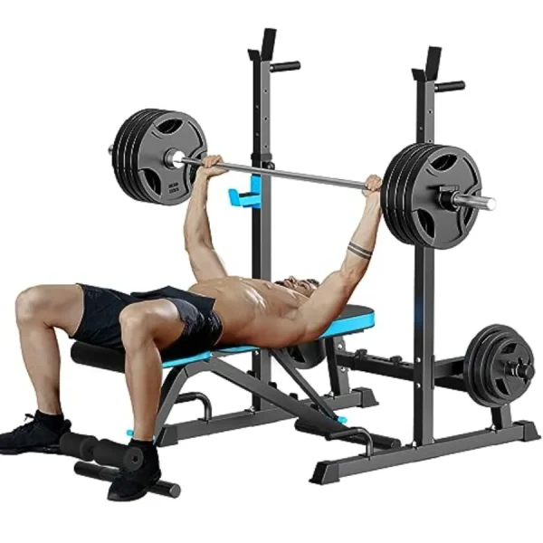 Adjustable Two-Piece Weight Bench, Squat Rack with Barbell Rack